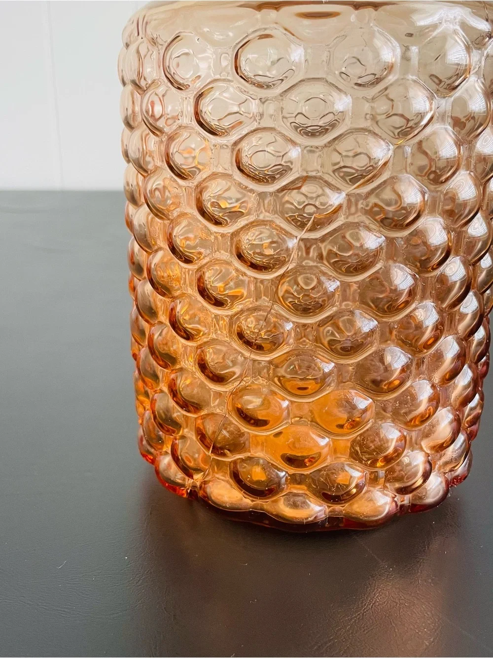 Amber Textured Glass Vase with Brass Neck